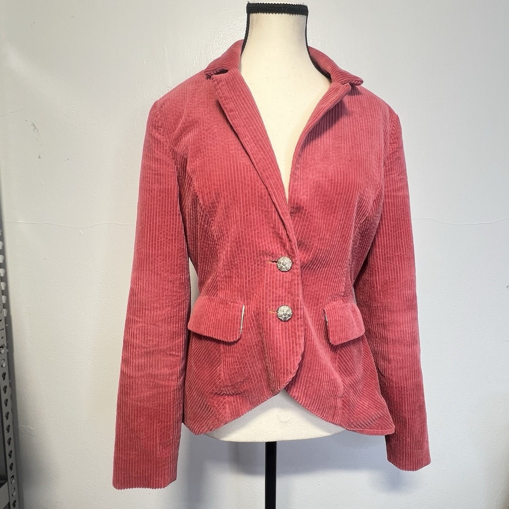 Aratta Silent Journey Corduroy Blazer Jacket Women's XS Pink Elbow Patches Artsy